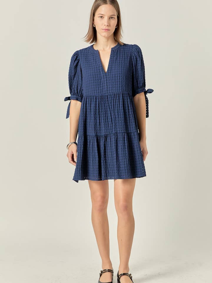 Gingham Tiered Mini Dress for wholesale by English Factory