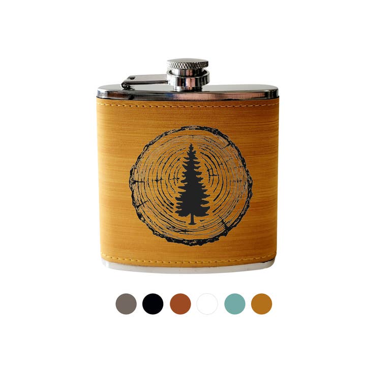 Beckman Design - Wholesale Flask - Flask-Tree Ring with Evergreen Tree