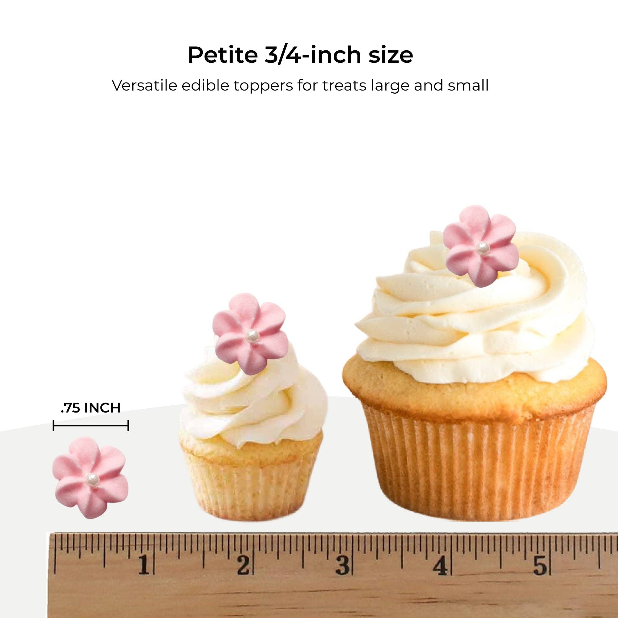 Global Sugar Art - Wholesale Cake/Cupcake Topper - Pink Royal Icing Drop Flowers with Pearl Centers2