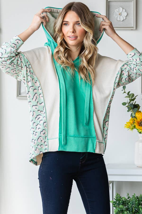 7th Ray – Hoodie – Mulher por atacado – Camisola com Capuz e Cordão, Decote em V, com Blocos de Cor e Patchwork T54254