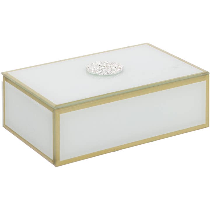Glass Rectangular Trinket Box, Gold & Diamante Detailing for wholesale by Viceni