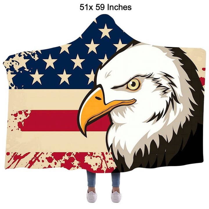 Diacly – wholesale Bedding blanket – American Eagle USA Flag Hood Wearable Blanket1