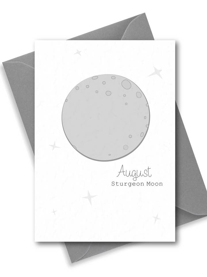 August full moon greeting card. Sturgeon moon - Spiritual for wholesale by Leah Roberts Design