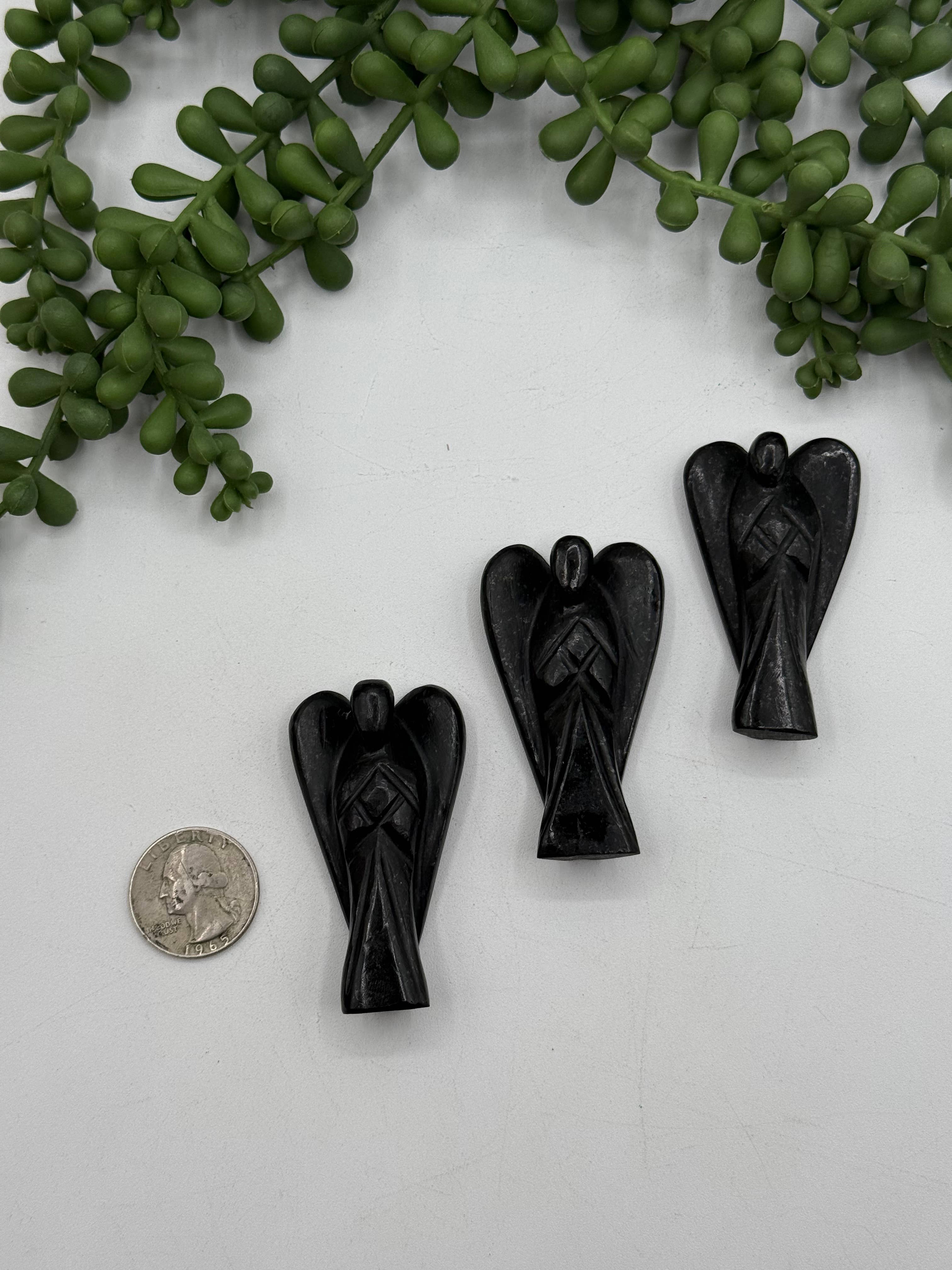 Meraki Gemstones – wholesale Decorative figurine – Shungite Hand Carved Angel  2" Tall (Approx)3