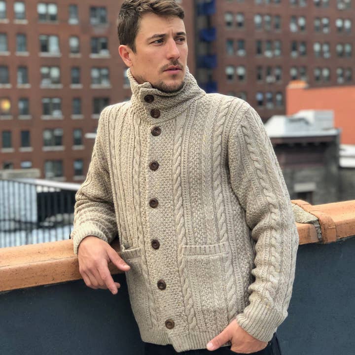 DIBI - Wholesale Cardigan - Men's - Oatmeal Donegal Cardigan Sweater1