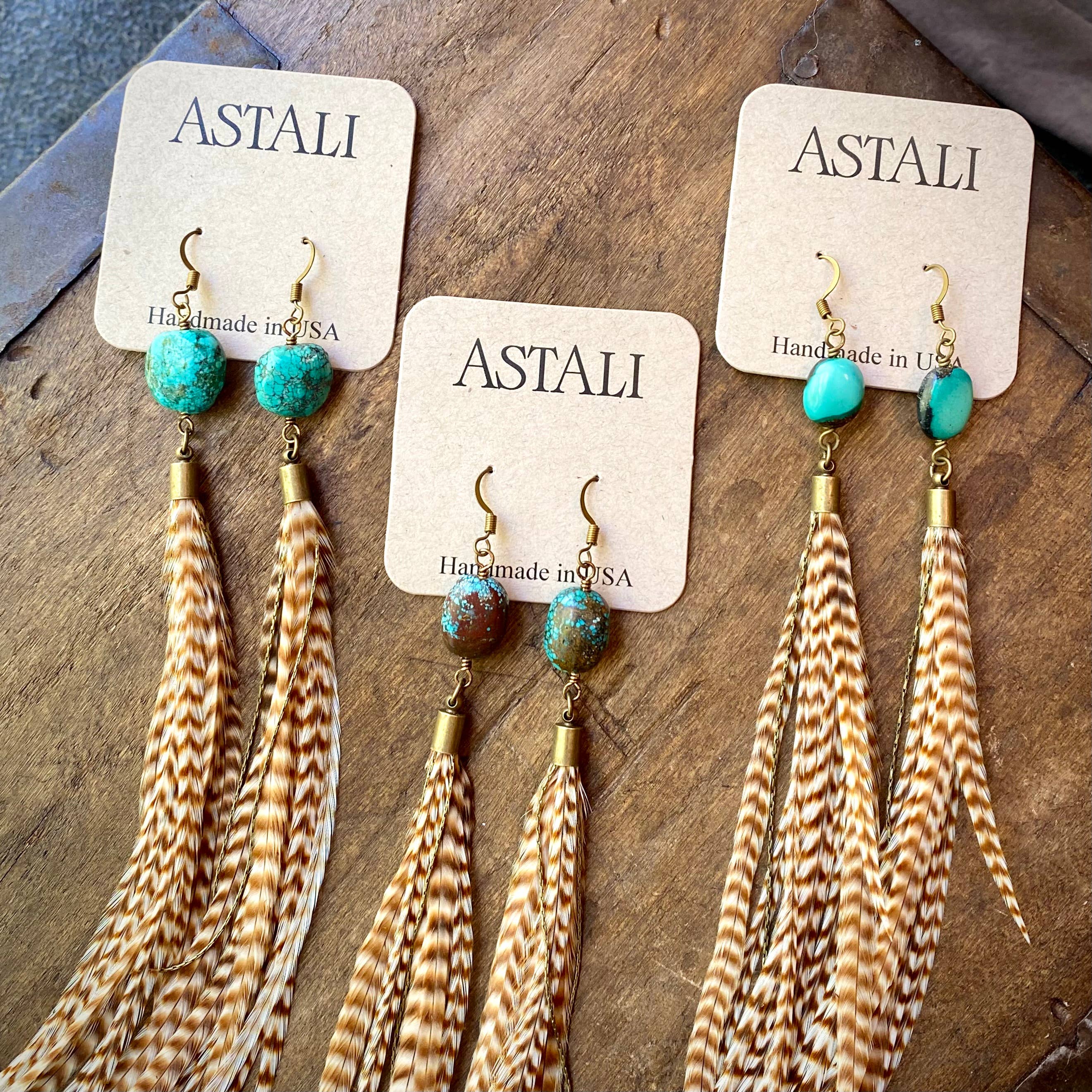 ASTALI - Venta al por mayor Pendientes de borla - Pendientes de plumas largas y turquesas, diseño Ginger Grizzly, estilo western8