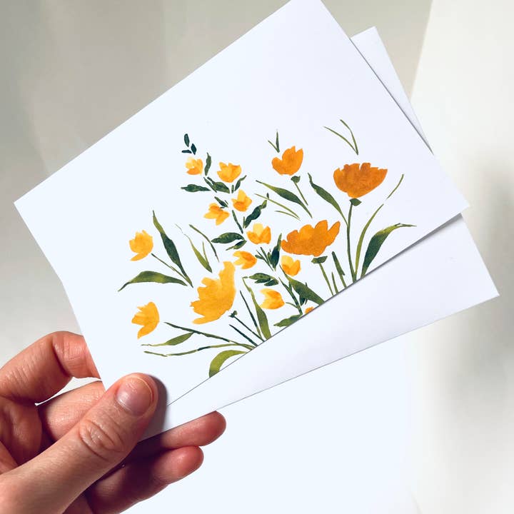 Atelier By Cat - Venta al por mayor Conjunto de papelería y tarjetas - Juego de tarjetas amarillas con estampado floral, tarjetas de papel 100% recicladas1