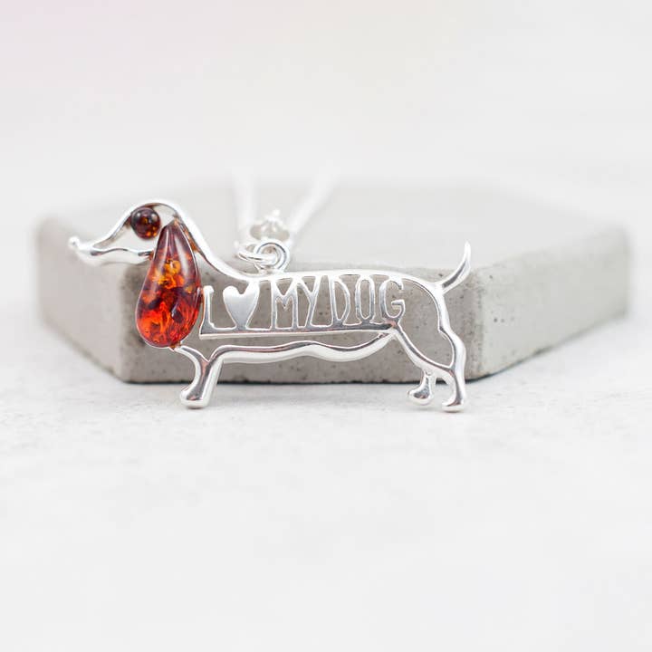I Love My Dog Dachshund Baltic Amber Necklace Sausage Dog for wholesale by Marcin Waryszak