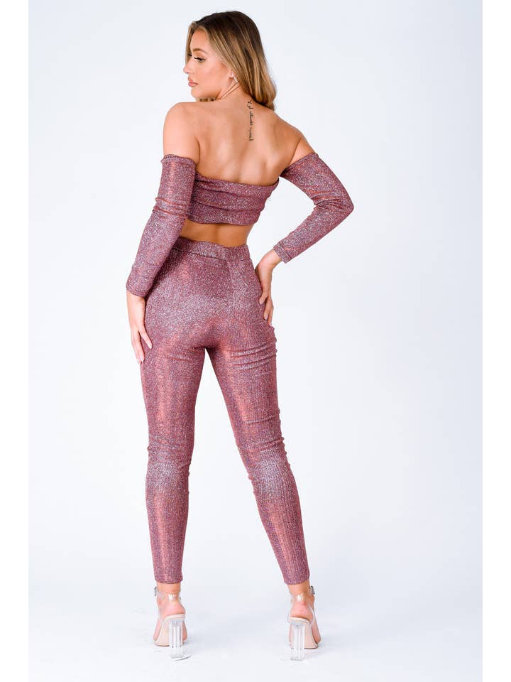 Nazz Collection Clothing Ltd - Wholesale Dress – Women's - Havana Plum Metallic Glitter Two Piece Leggings Co-ord Set4