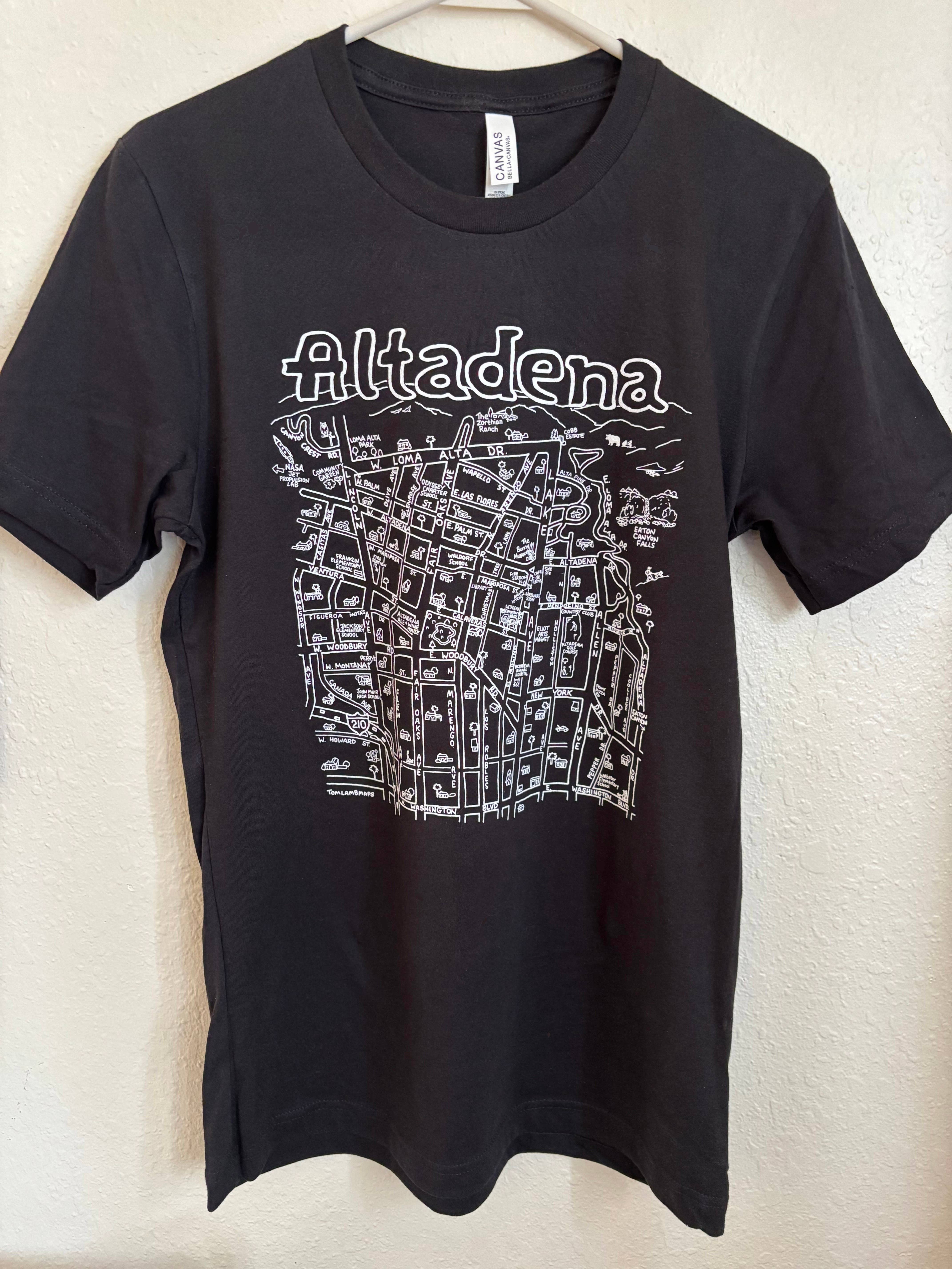Tom Lamb Maps - Wholesale Screen Printed T-Shirt - Unisex - Sidecca Altadena black Tee Shirts Nov 20251