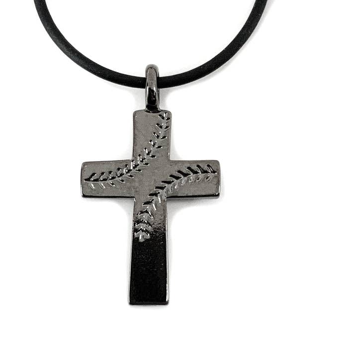 Forgiven Jewelry – wholesale Pendant/charm necklace – Cross Stitch Baseball Necklace Gunmetal Finish0