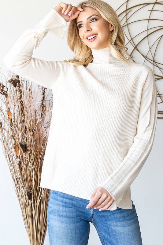 HEIMISH - Vendita all'ingrosso Top in maglia - Donna - LP137 COLLO ALTO MANICA LUNGA CON DETTAGLIO FIOCCO2