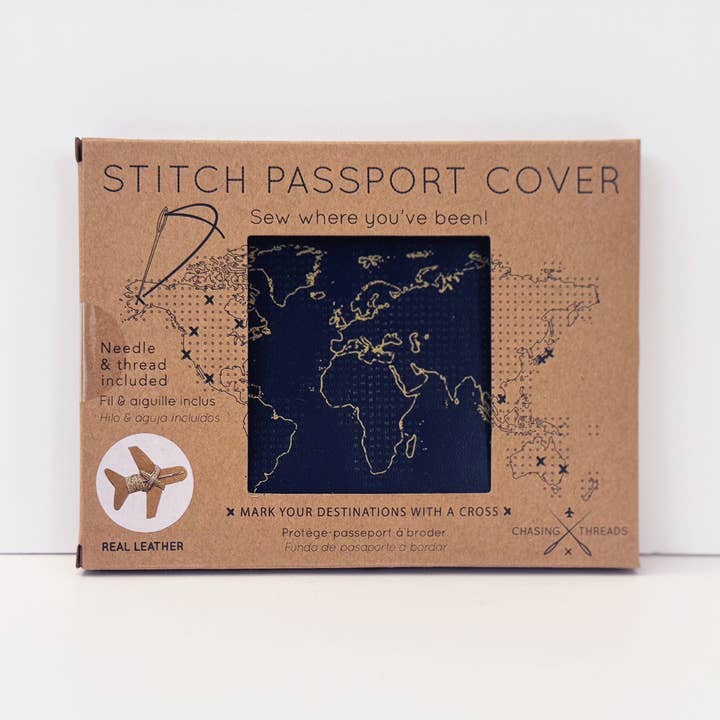 Chasing Threads – wholesale Passport case – women's – Stitch Where You've Been Passport Cover Kit - Navy Leather10