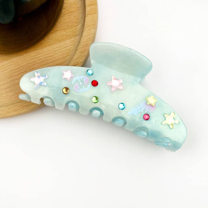 Rhinestone Star & Crescent Acetate Claw Clip, Elegant Geomet for wholesale by TheDivaSoap