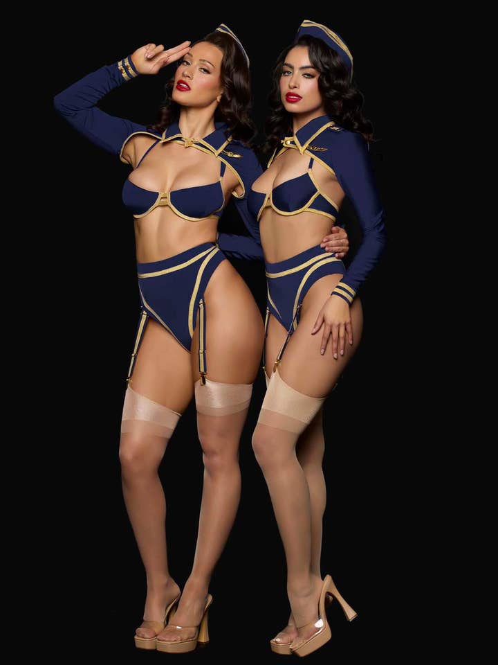 Navy Gold FLYING HIGH PILOT BRA TOP, HIWAIST PANTY & HAT SET for wholesale on Faire3