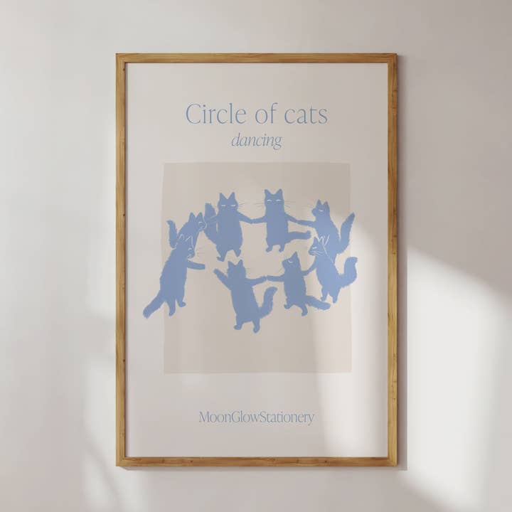 Impression d'art dansant en cercle de chats pour la vente par MoonGlowStationery