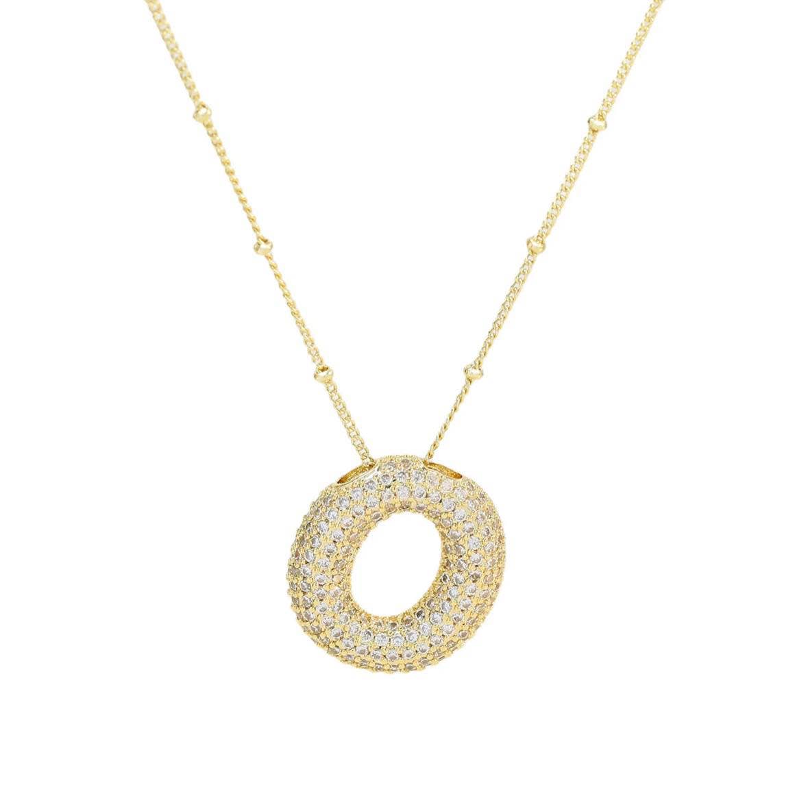 The Classy Cloth WS - Wholesale Pendant/Charm Necklace - Jeweled Cz Bubble Letter Initial Necklace - Gold RTS13