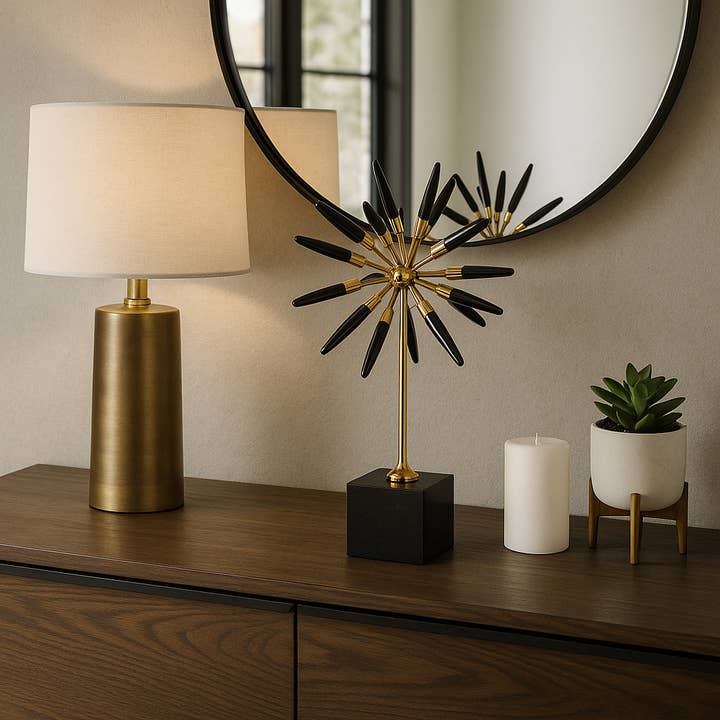 Sagebrook Home - Wholesale Decorative Tabletop Object - Metal Glass Small Stone Starburst Statuary - Black, 16 in.2