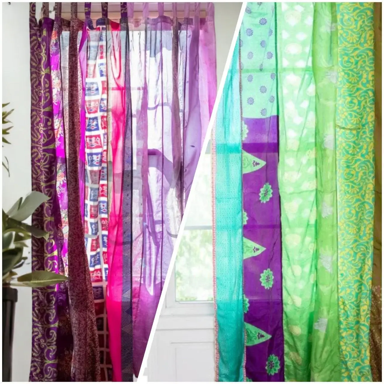 Bhawana Handicrafts - Wholesale Curtain - 5 Piece Lot, Indian Vintage Old Silk Sari Fabric Made Theme 2