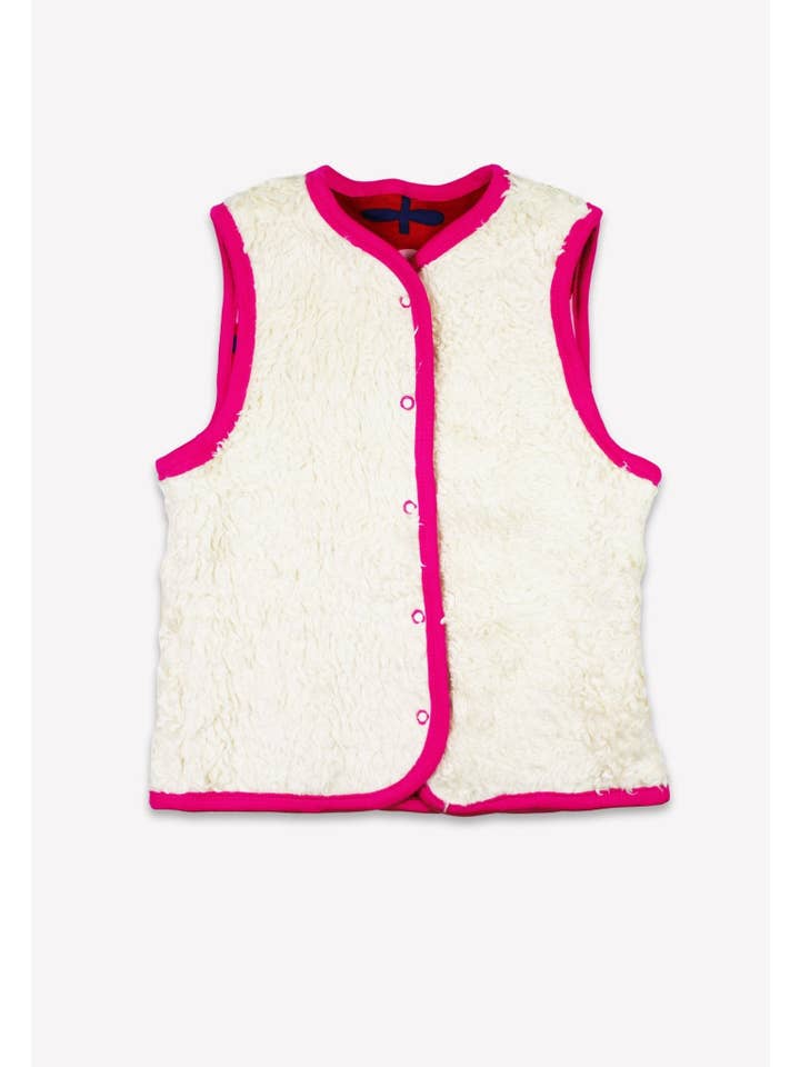 Toby Tiger GmbH - Wholesale Outerwear Vest - Kids - Bio-Baumwoll Kinder Fleece Sweatweste zum Wenden mit Retro-Blumen-Druck4