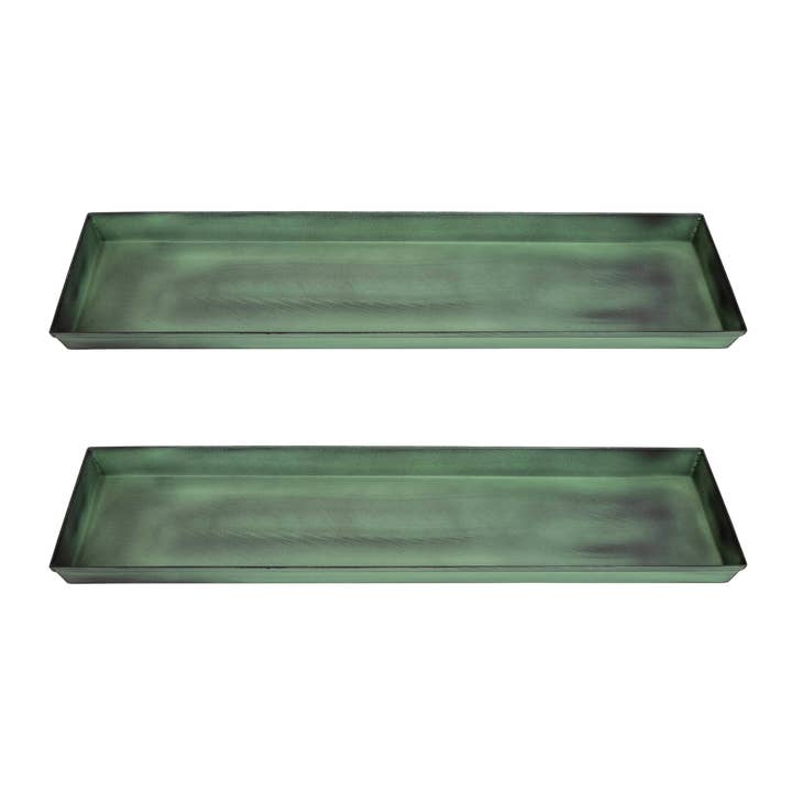 Green Patina Finish Galvanized Steel Planter Tray, Green, Small, 2-Pack for wholesale on Faire