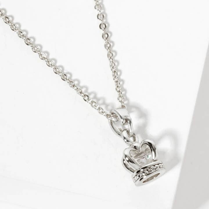 Wild Honey - Wholesale Pendant/Charm Necklace - 18K-Gold-Dipped Cubic-Zirconia Crown Pendant Necklace4