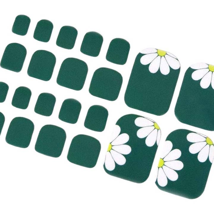 ClebleNails – wholesale Nail art/decal – Emerald Green Toe Nail Wraps / White Daisy Toe Nail Polish Strips / Flower Nail Stickers / St Patricks Day Women Nail Wraps Free Shipping
