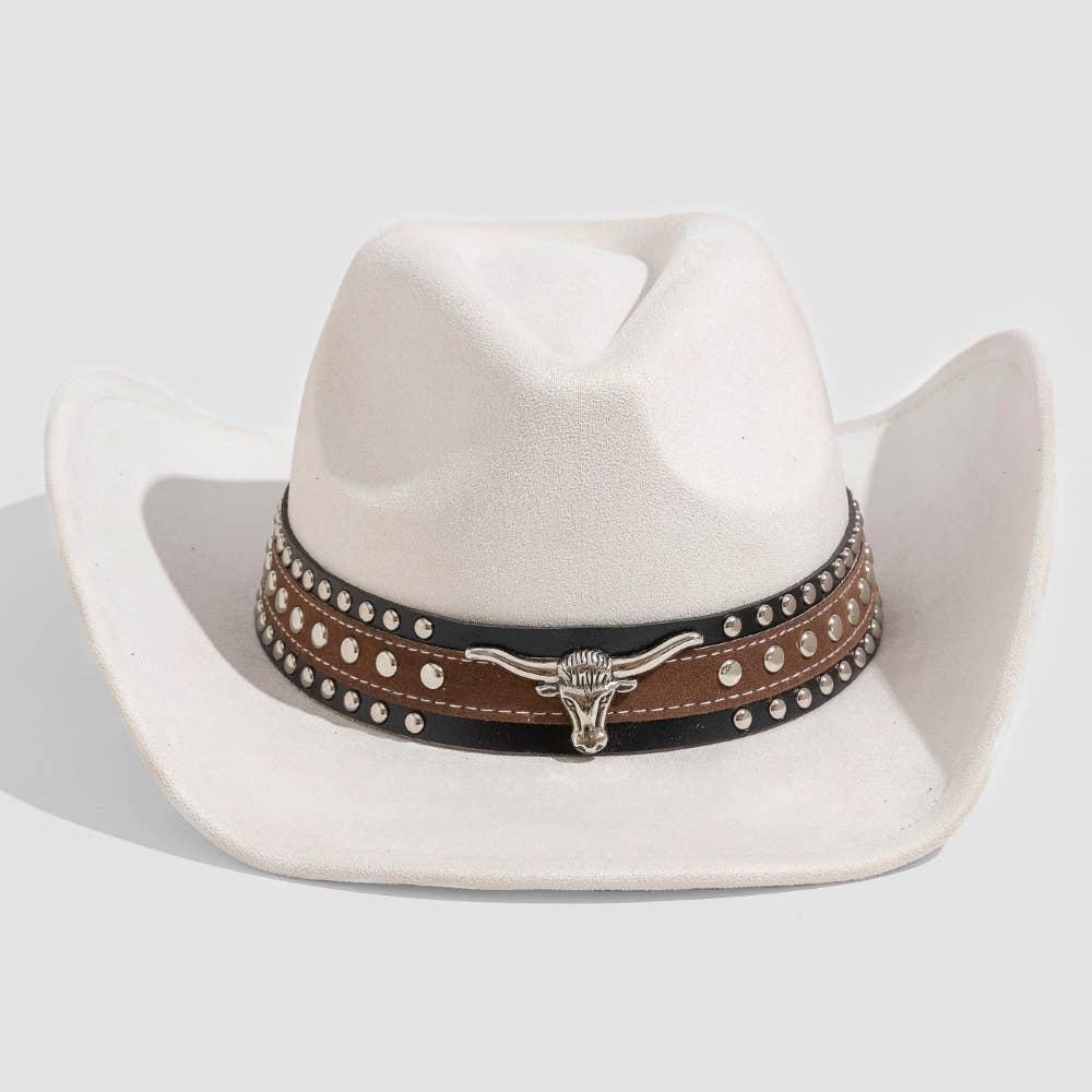 Collections by Fame Accessories - Wholesale Fedora - Women's - Layered Western Bull Head Strap Cowboy Hat6