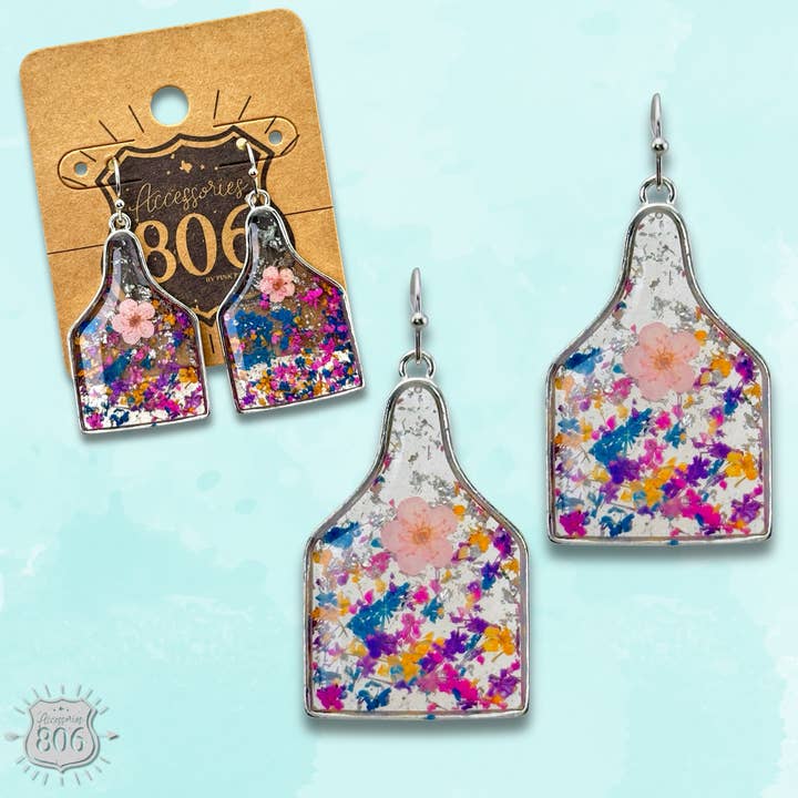 Pressed flower ear tag earring - LC for wholesale by Pink Panache Brands