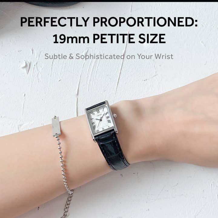 Kproduct4u - Wholesale Wrist Watch - Unisex - SIARGO Fennel 19mm Petite Watch with Guilloché Brass Case, Sapphire Glass, Cowhide Leather Strap, and Swiss Ronda Quartz Movement (Silver & Casual Black)6