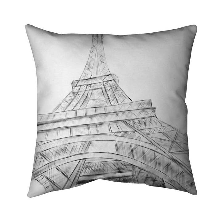 Brown Eiffelturm-Skizze schwarz & weiß | Innenkissen 40,6 x 40,6 cm für den Großhandel auf Faire