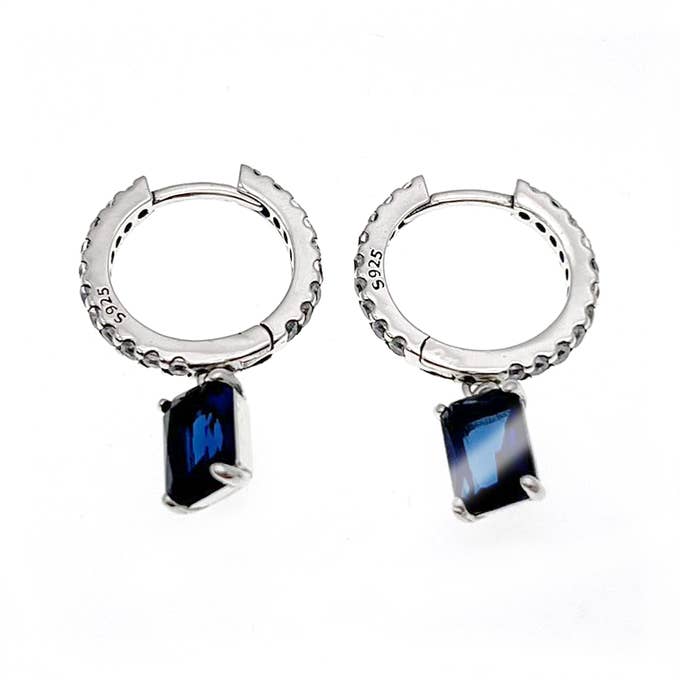 925 STERLING - Wholesale Dangle Earrings - Creoles Elegance Sapphire – 925 Silver Zirconium