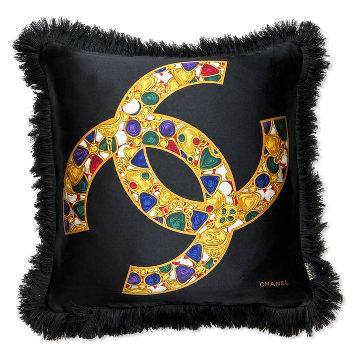 Vintage Luxe Up - Wholesale Throw/Decorative Pillow - Chanel CC Logo Vintage Silk Scarf Pillows 19"