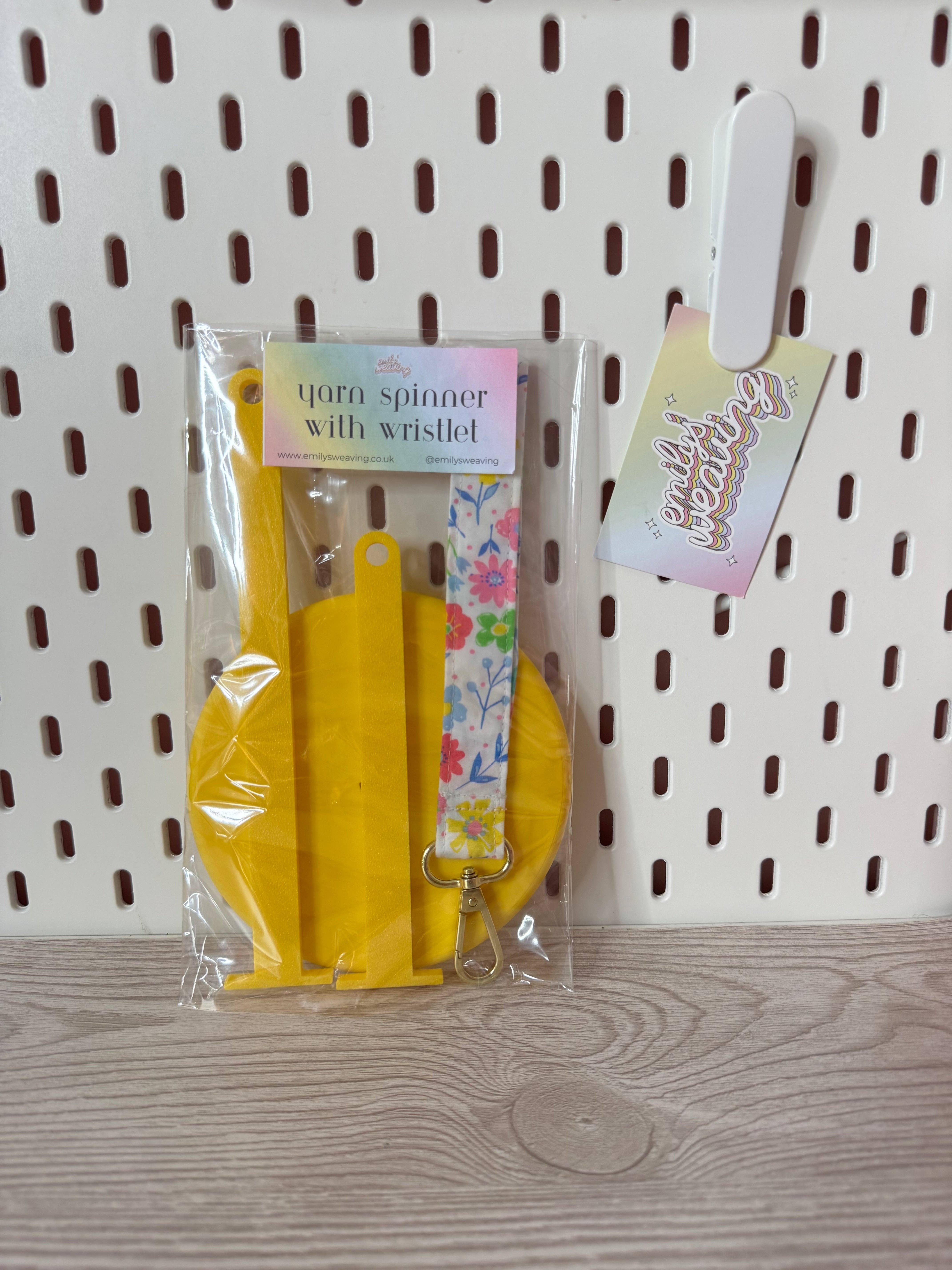 Emily's Weaving – wholesale Knitting/Crochet Supplies – Yellow Yarn Spinner with Ditsy Wristlet6