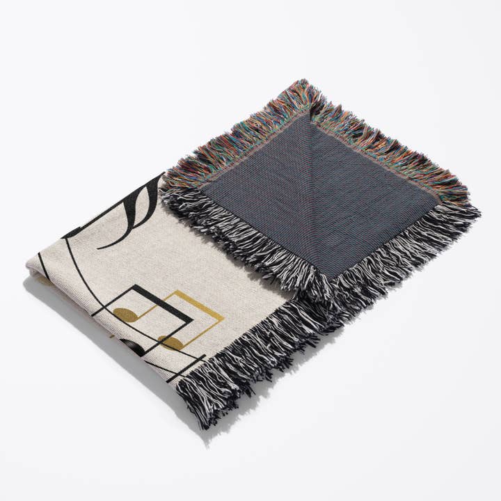 3dRose - Wholesale Throw Blanket - 3dRose, Music notes Clef, sixteenth, quarter notes, beamed notes, flats and sharps in black and gold, Blanket3