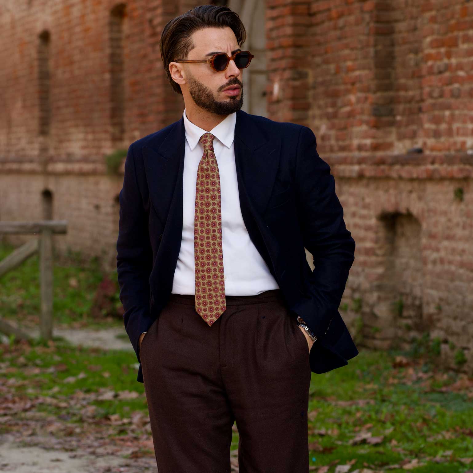 Elizabetta Made in Italy USA – wholesale Necktie – Men’s – Farnese- Printed Madder Silk Tie - Sage Green5