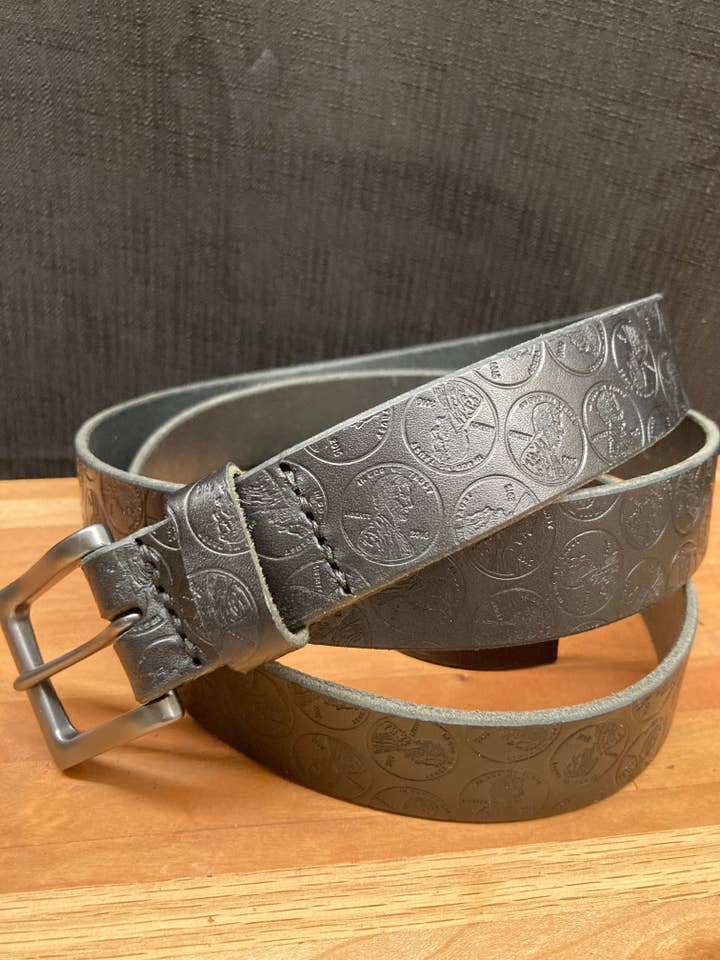 Black Pennies Belt for wholesale by Madison Street Leather