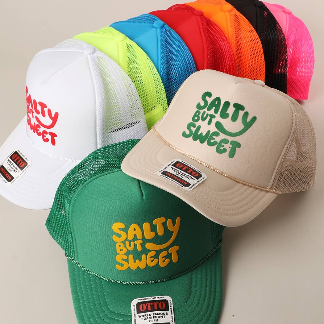 Fashion City - Wholesale Trucker Hat - Unisex - Salty But Sweet Text Logo Printed Mesh Back Trucker Hat33
