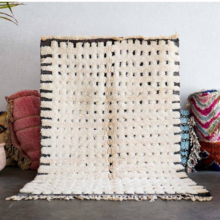 Moroccan Woven Treasures - Wholesale Area Rug - Black and White Checkered Rug, Moroccan Rug, Berber Shag rug