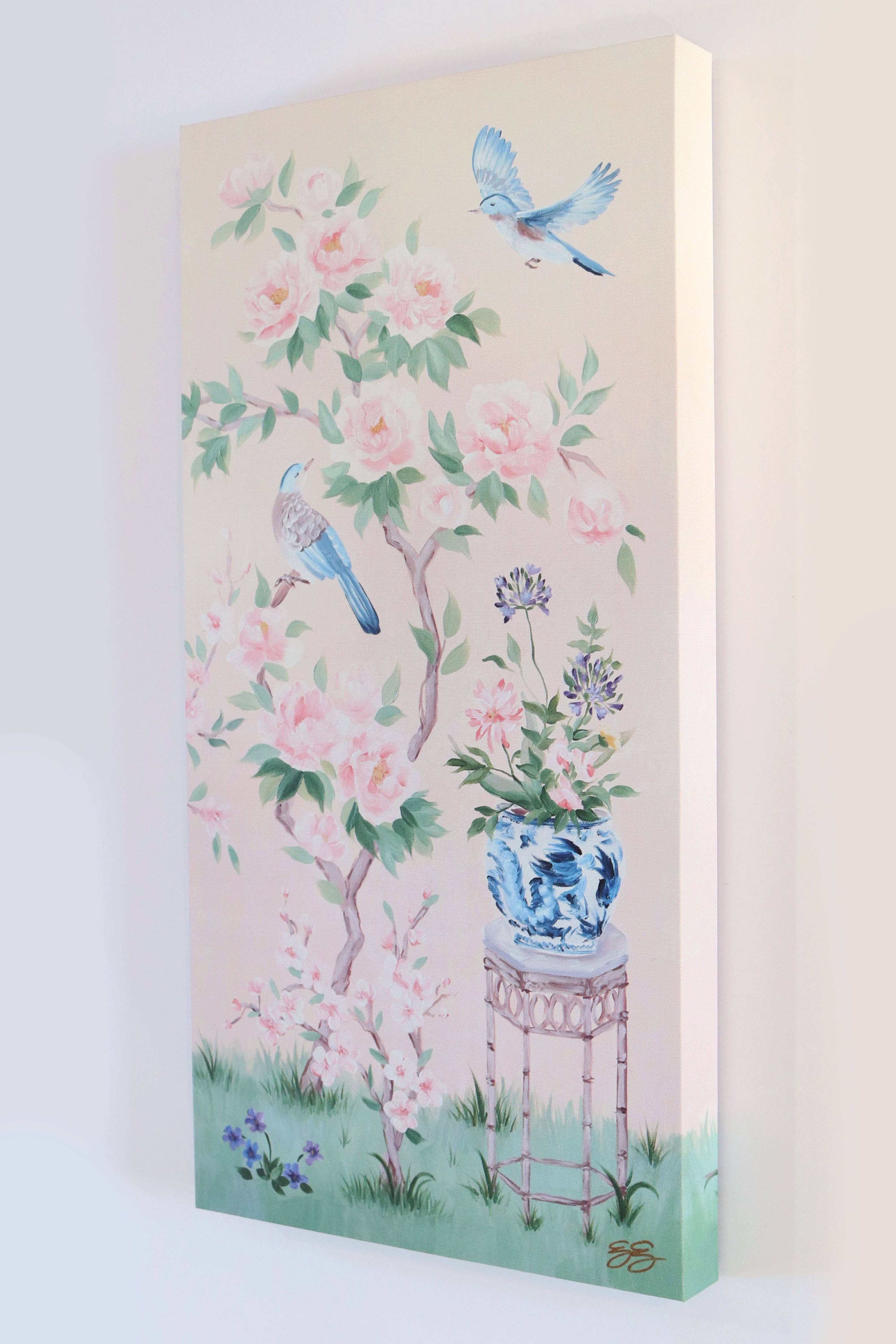 Elizabeth Alice Studio - Wholesale Painting/Drawing - June, a pink chinoiserie canvas wrap3