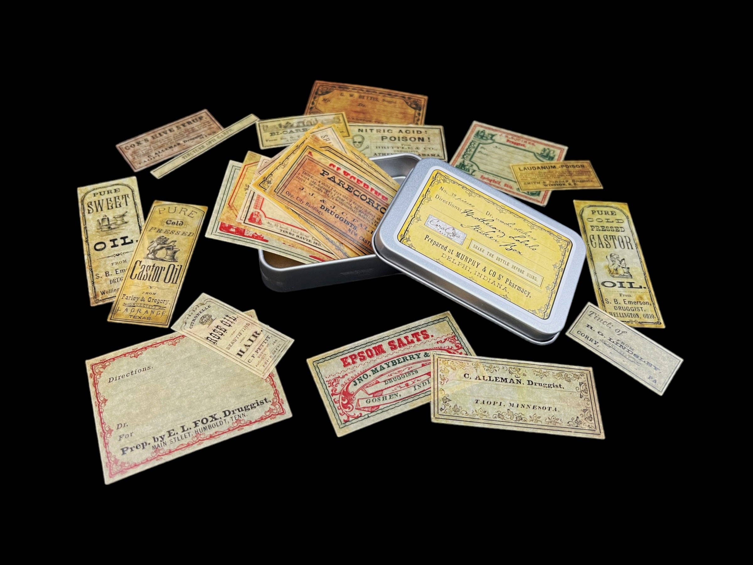 CoraCreaCrafts – Engroshandel Klistermærke – Æske med apoteksetiketter og klistermærker1