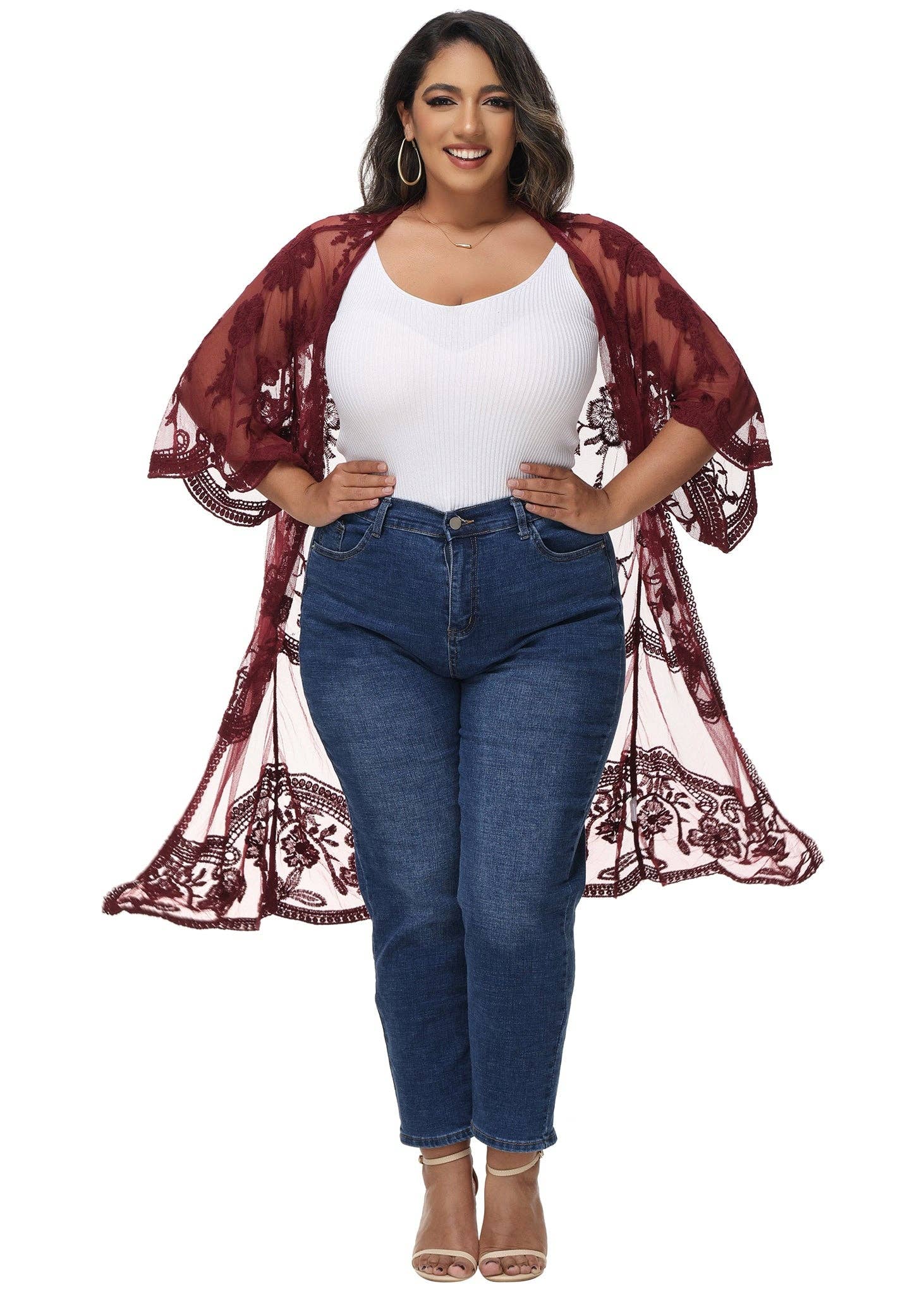 Anna Kaci Wholesale - Wholesale Cardigan - Women's - Women's Plus Size Lace Cardigan Open Front Floral Cardigan63