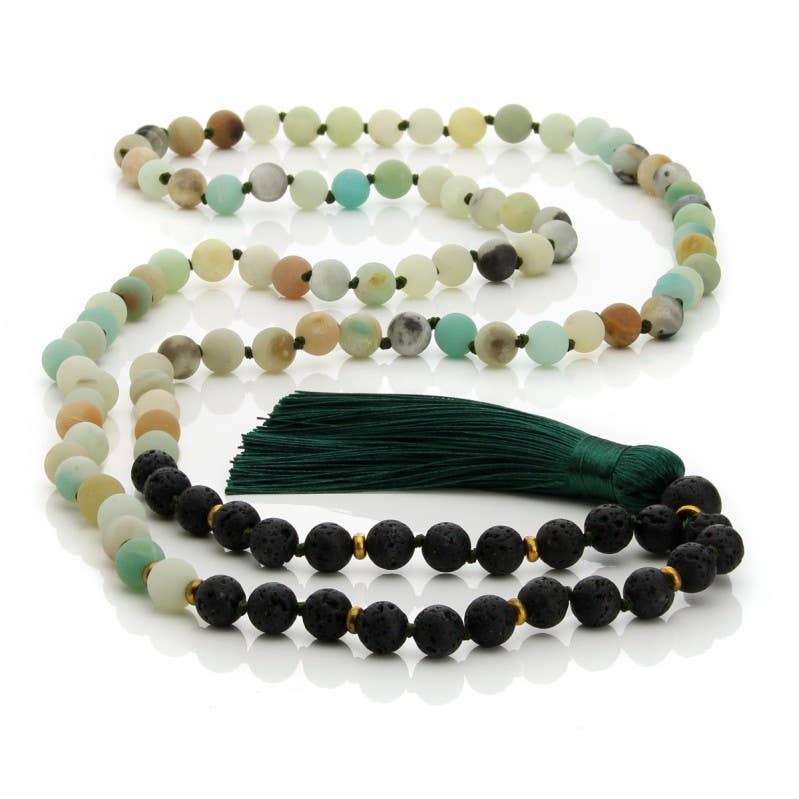 UniArt – Colar de contas de oração por atacado – Japa Mala de Olho de Tigre ou Amazonita com Pedra Vulcânica2