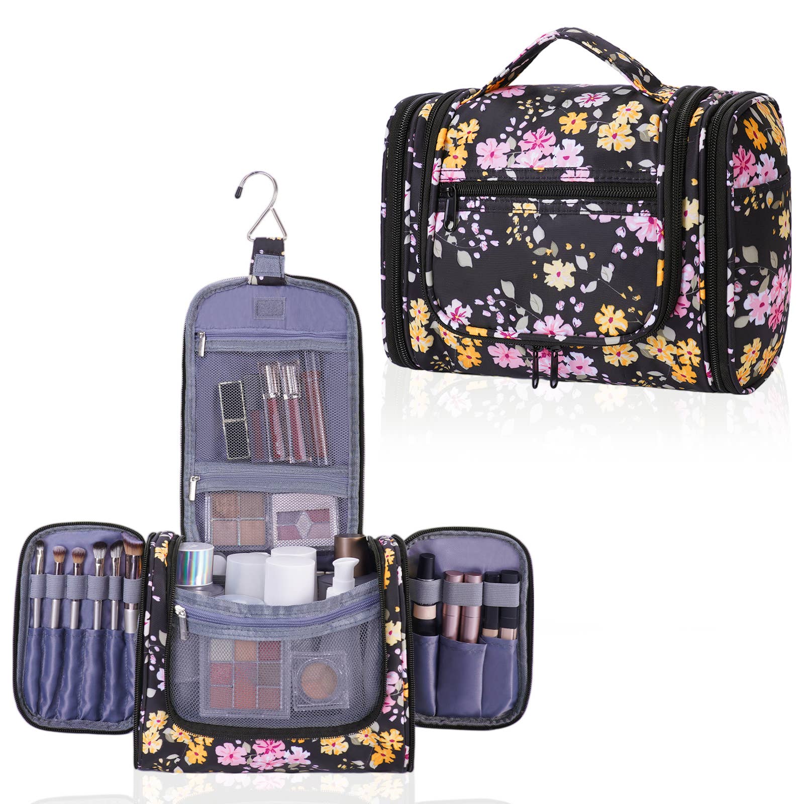 wandf - Wholesale Toiletry Bag - Women's - Versatile Hanging Cosmetic Bag with Floral Design for Travel7