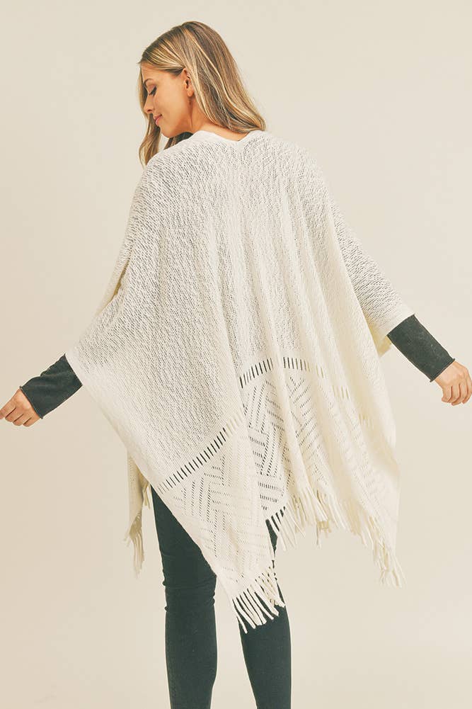 Hana - Wholesale Cardigan - Dames - Visgraat gebreide franje Ruana7