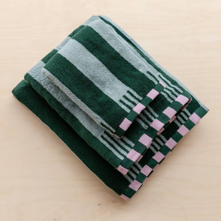 TBCo – wholesale Bath towel – Terry Cotton Towels in Green Stripe2