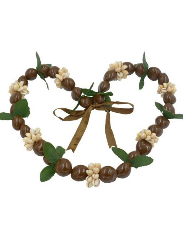 Brown Kukui Nut With Cowrie Shell And Leaf Lei-Necklace for wholesale by DK Hawaii