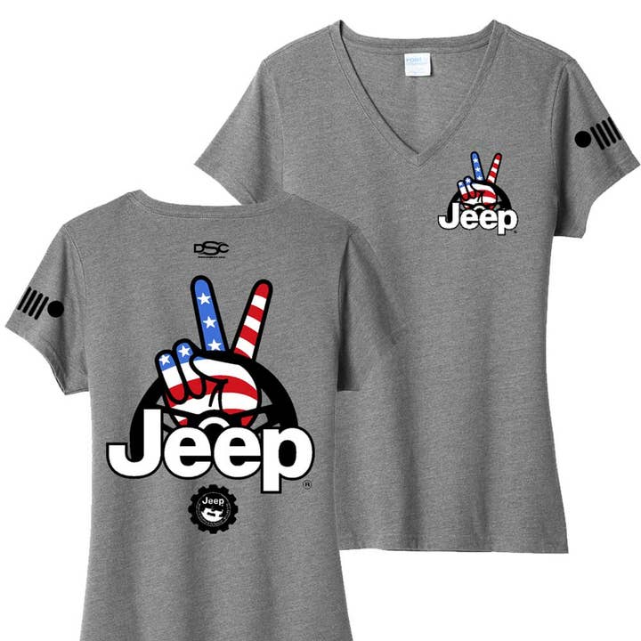 Ladies Jeep® Wave USA V-neck - Heather Grey for wholesale on Faire