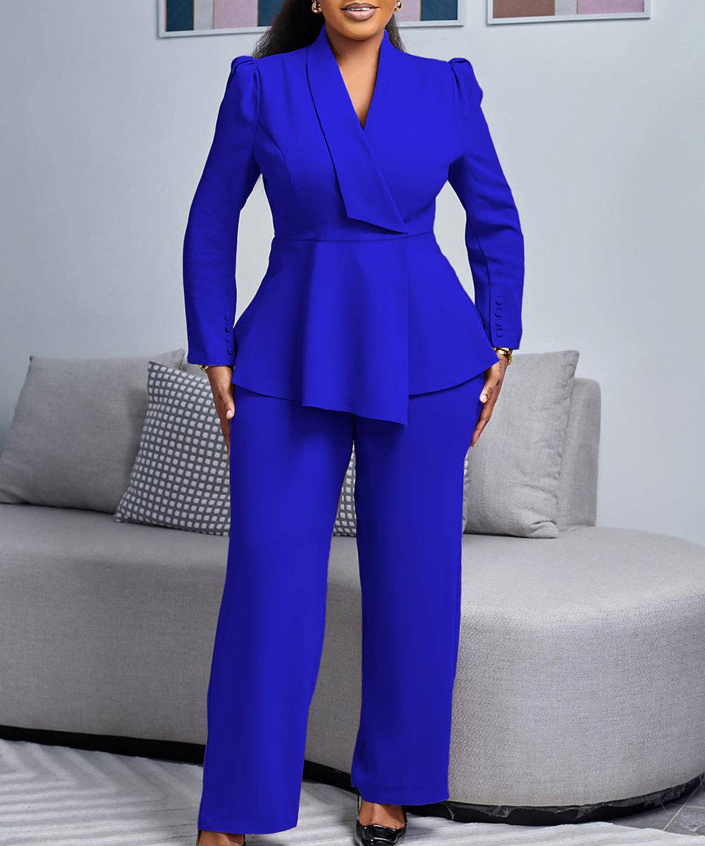 Aria Romance - Wholesale Suit Set - Women's - Ruffled Sleeve Wide-Leg Trouser Set0