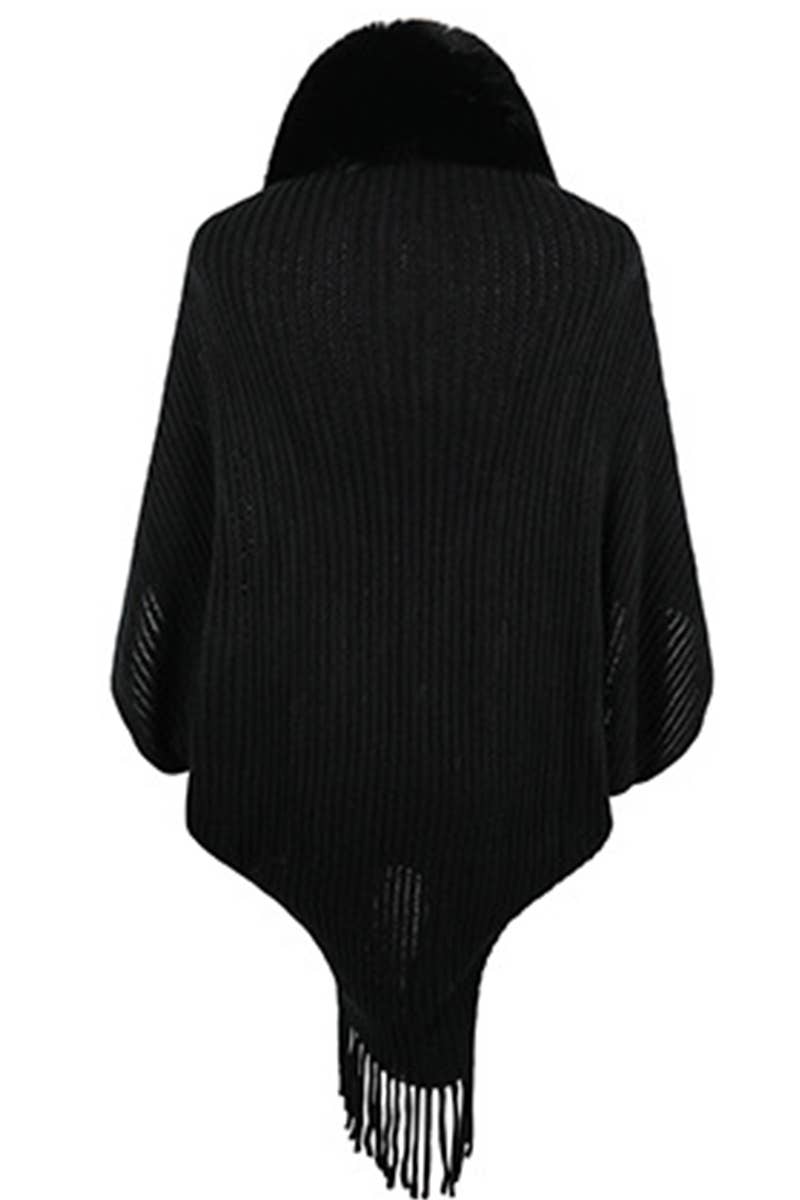 Lily Clothing - Wholesale Poncho - Women's - WOMEN WINTER FURRY TASSEL DETAILED SHAWL WRAP_CWTBLL02659